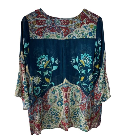 Soft Surroundings Boho Paisley Floral Sheer Chiffon Flowy Top Size PL - Picture 5 of 7